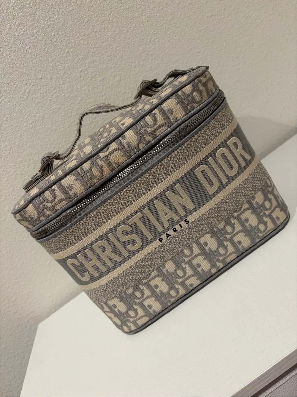 Dior Taupe & Gray Christian Dior Canvas Toiletry Case